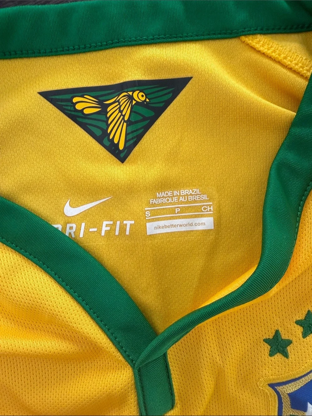 Nike Kids Brazil Soccer Jersey - Yellow with Green Trim 2014 purchased in Brazil